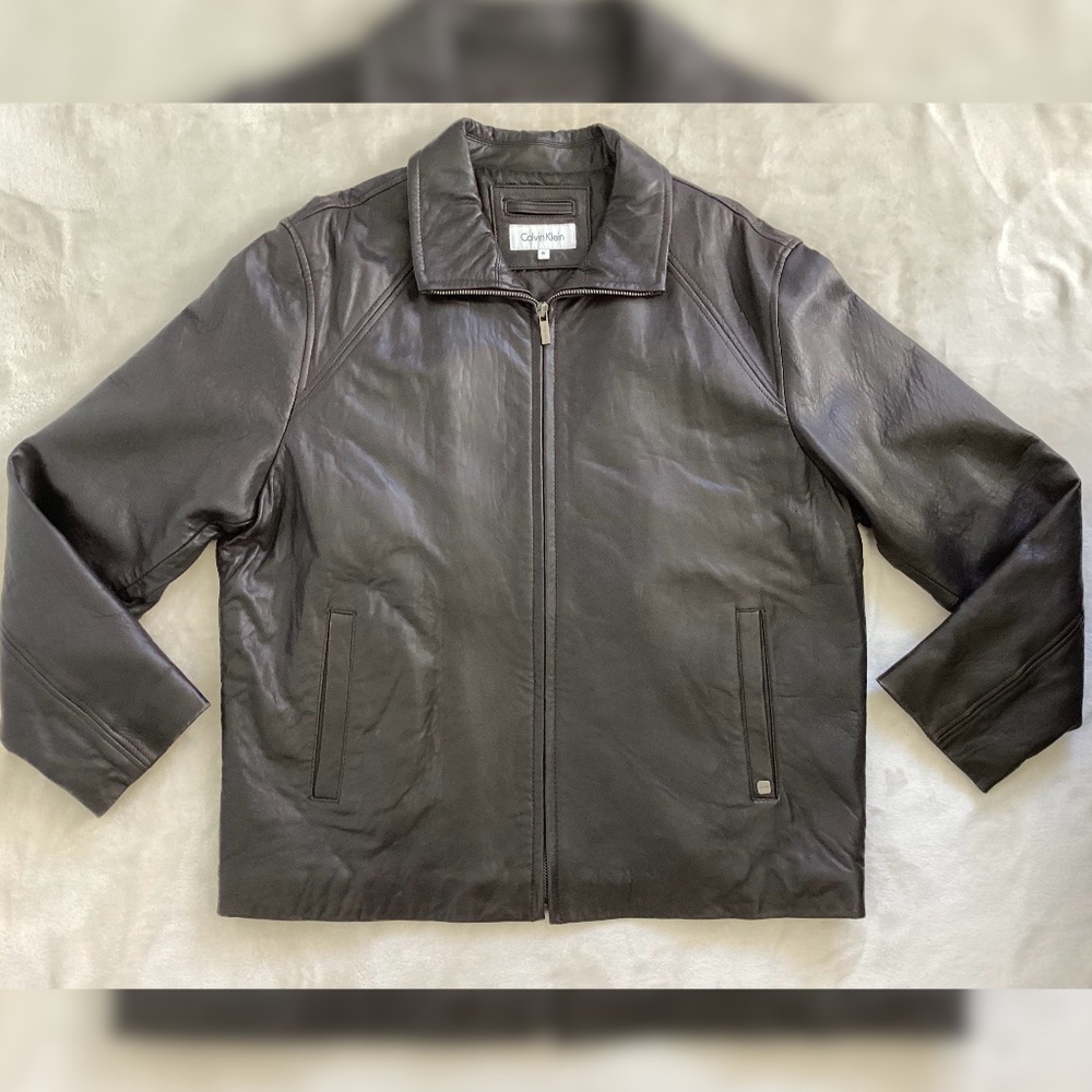 Calvin Klein Genuine Leather Men’sJacket XL • Brownish Black • Classic Zip Front